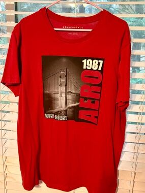 Aeropostale Men’s Red Graphic Tee with Black Photo Panel